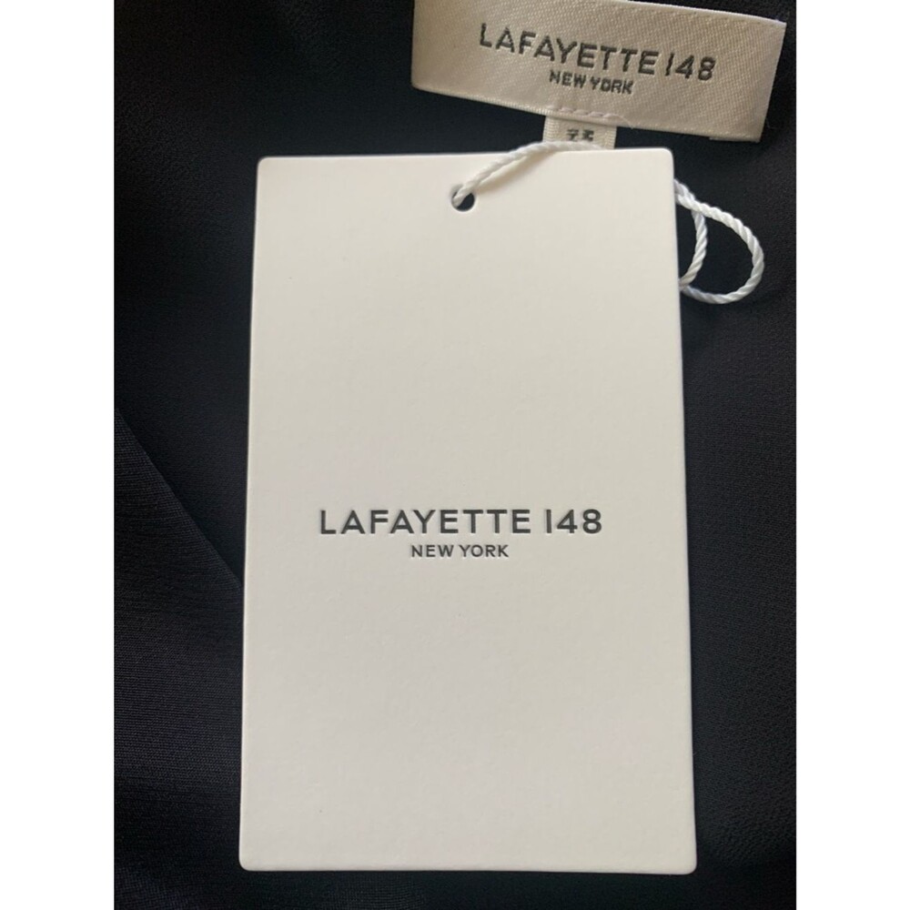 NWT Lafayette 148 NY Organic Silk Stretch Georgette V-Neck Dress Black Size 18 - Picture 7 of 9